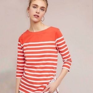 ANTHRO MAEVE Orange White Stripe Shirt Size Small